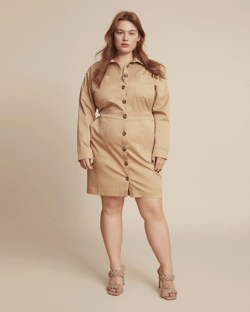 Shirt dress khaki cheap